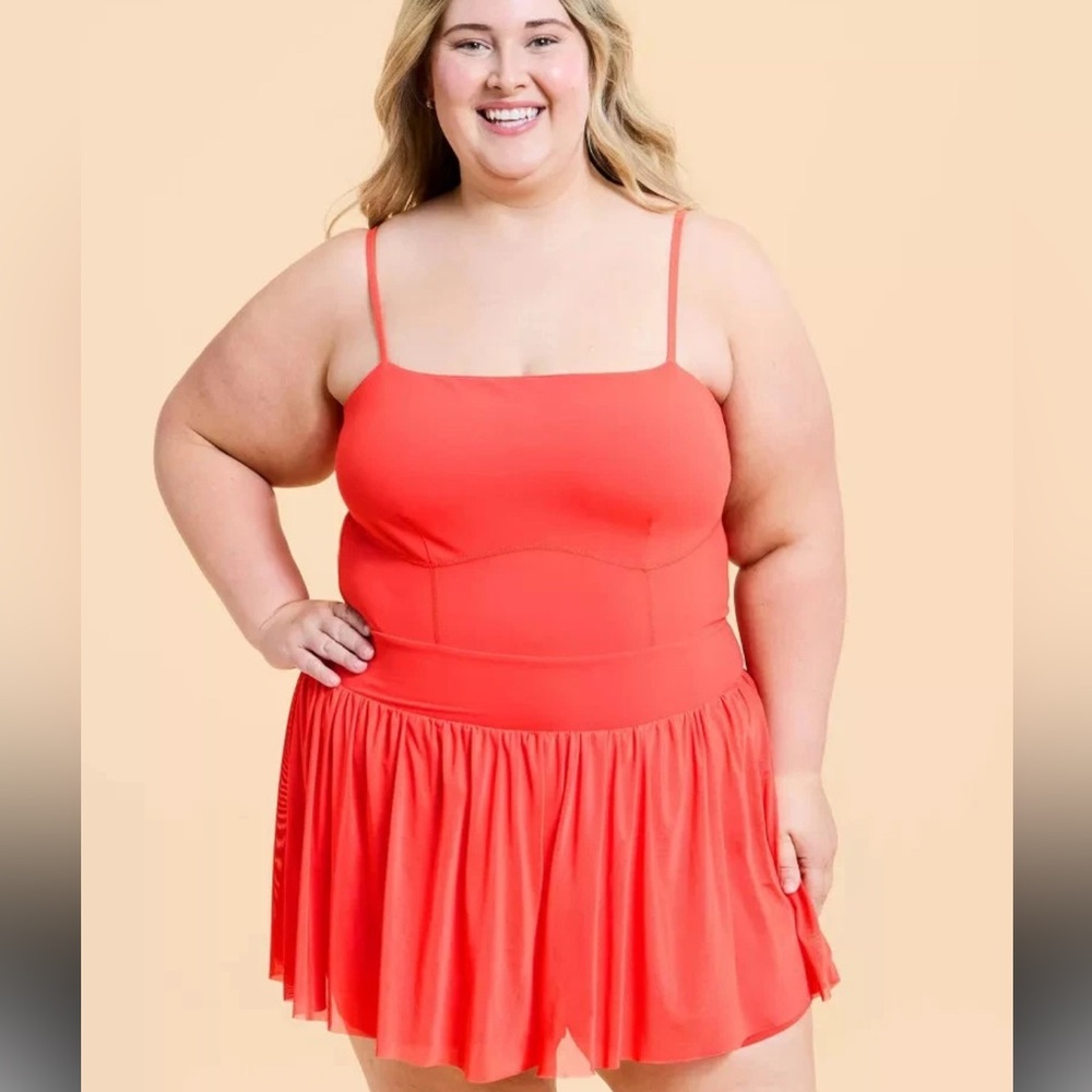 Blogilates spicy orange barre tulle shorts romper 2x